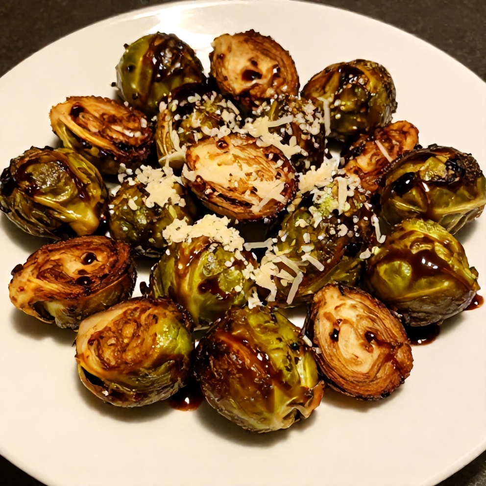 Plated Air Fryer Brussels Sprouts with Honey and Spice
