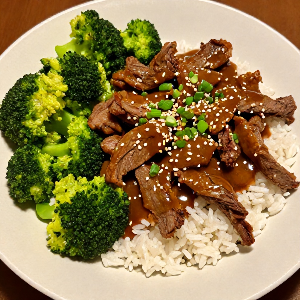 Beef and Broccoli Rice Bowl on a light-colored plate
