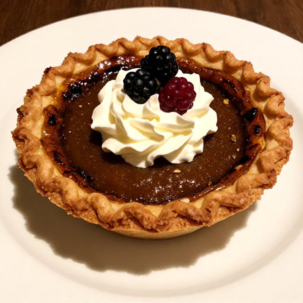 Sliced Burnt Honey Pie with Flaky Oat Crust on a white plate