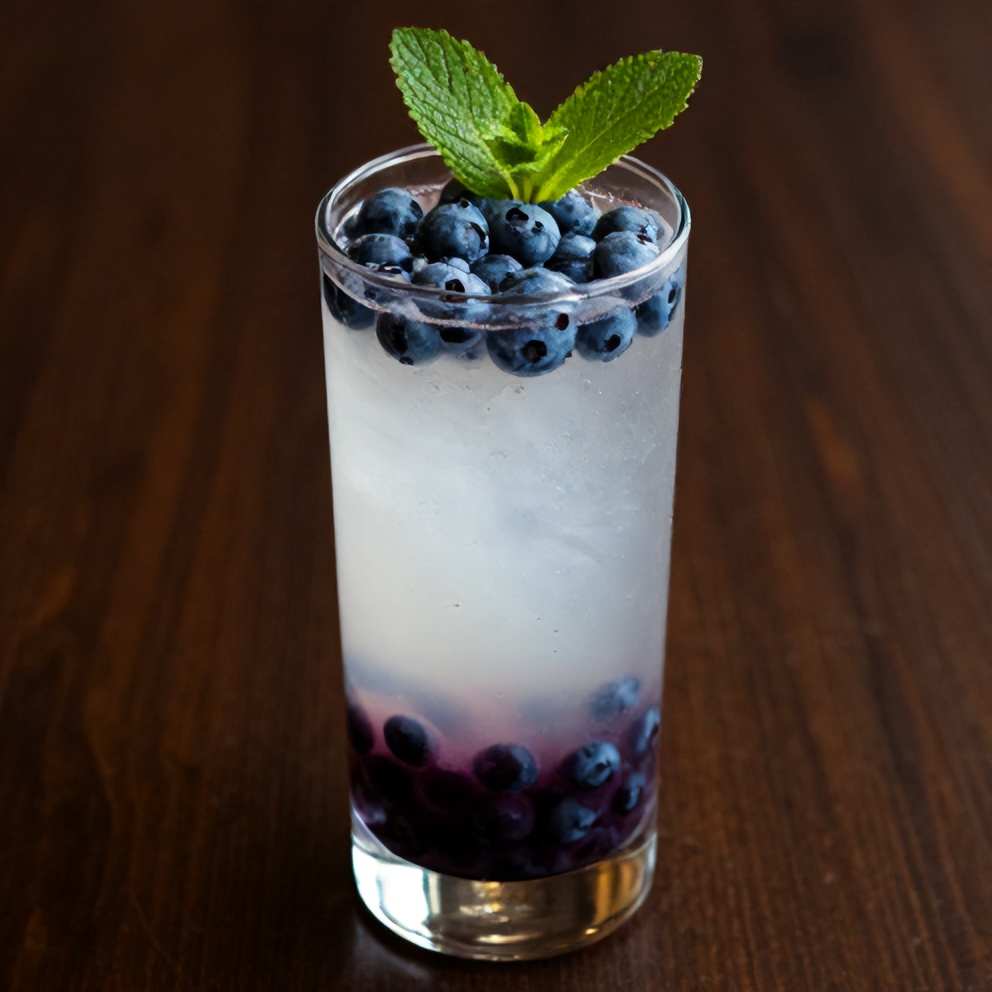Blueberry Coconut Water Drink garnished with mint leaves