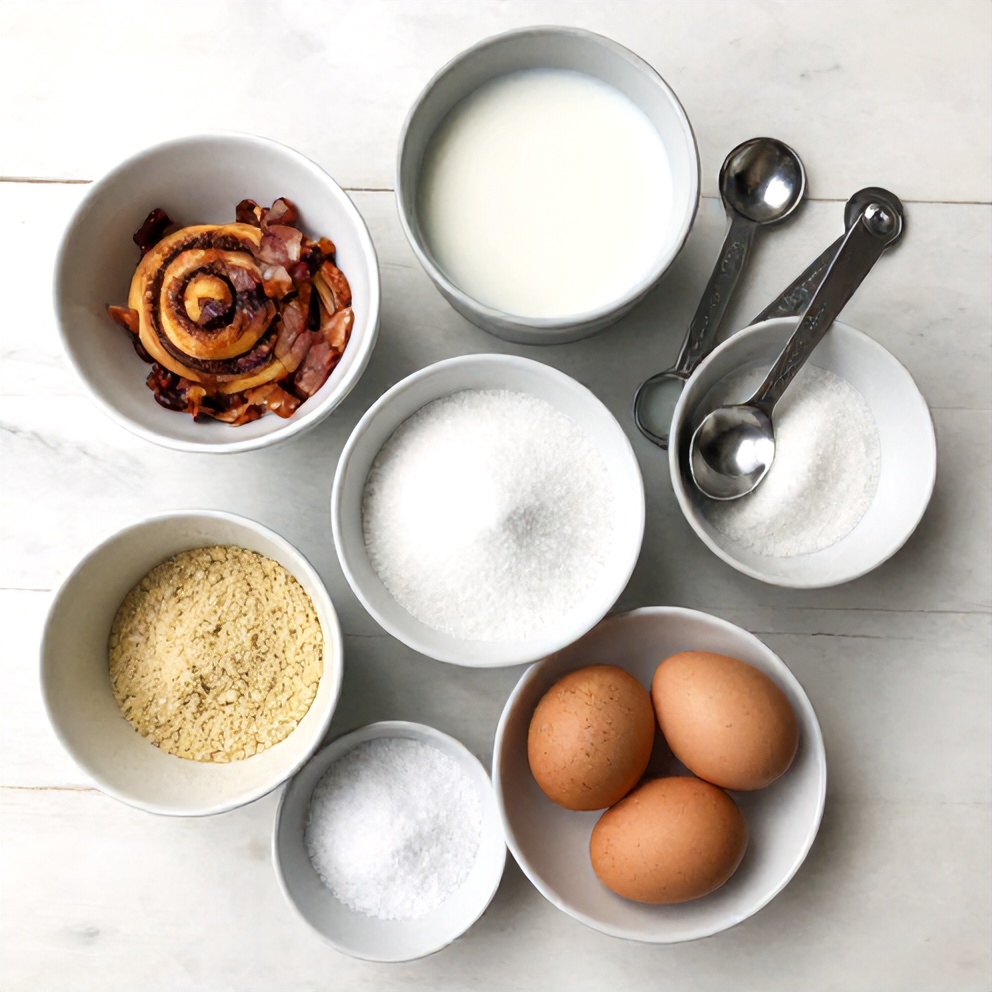 Raw ingredients for Bourbon Maple Bacon Cinnamon Rolls