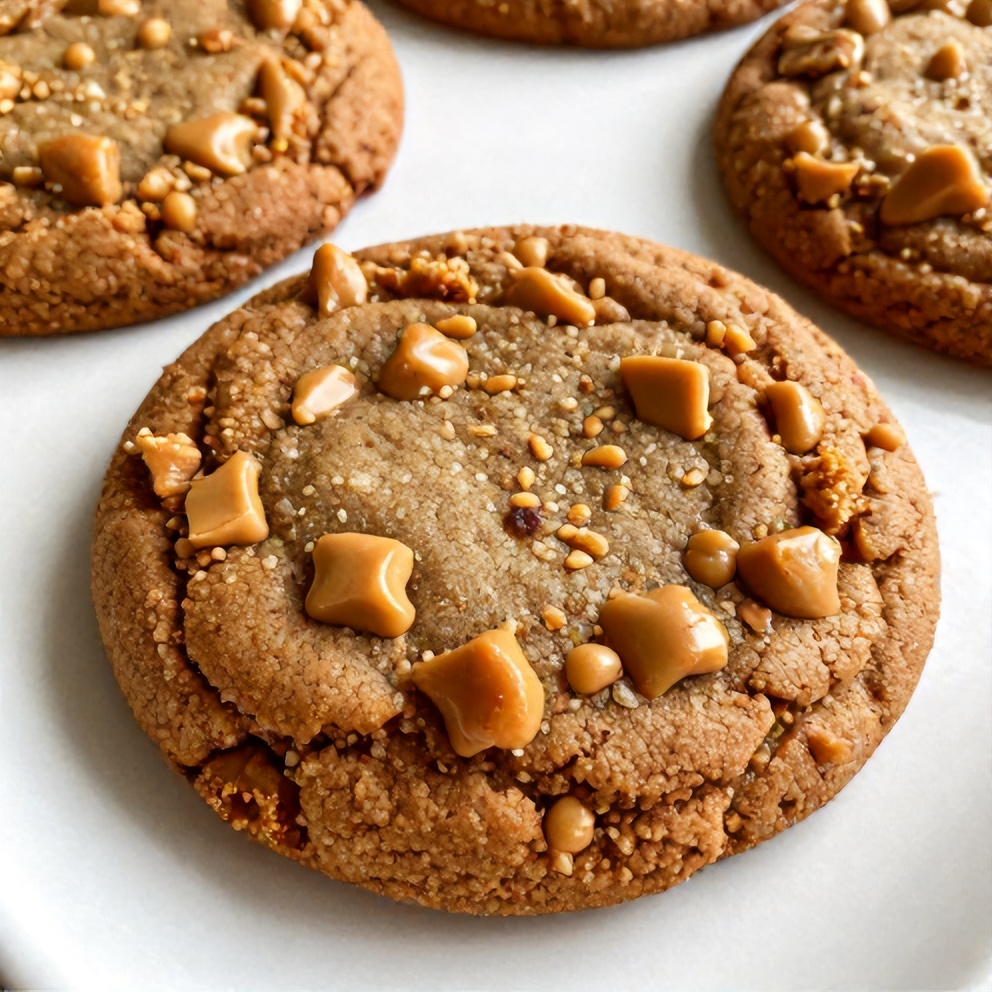 Plated serving of Brown Butter Coffee Toffee Cookies
