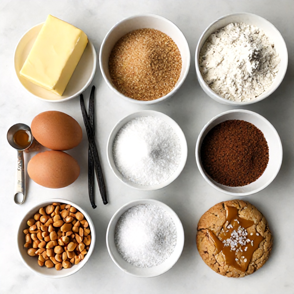 Raw ingredients for Brown Butter Coffee Toffee Cookies