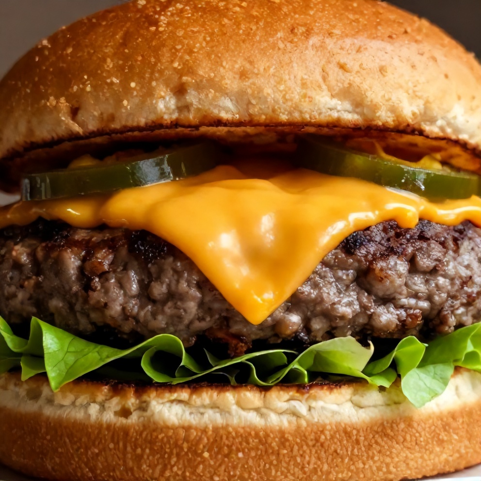 Close-up of a cheddar jalapeño burger, melty cheese, crispy bun
