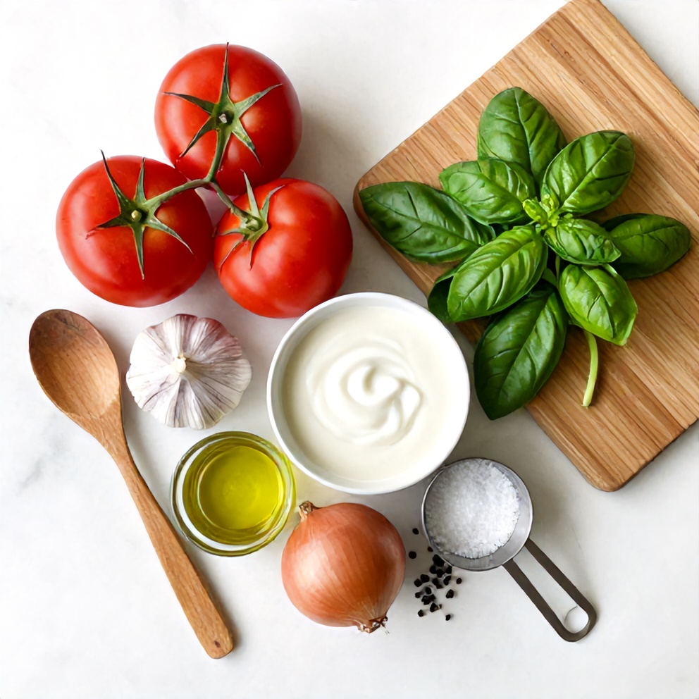 Ingredients for Chilled Roasted Tomato Basil Soup