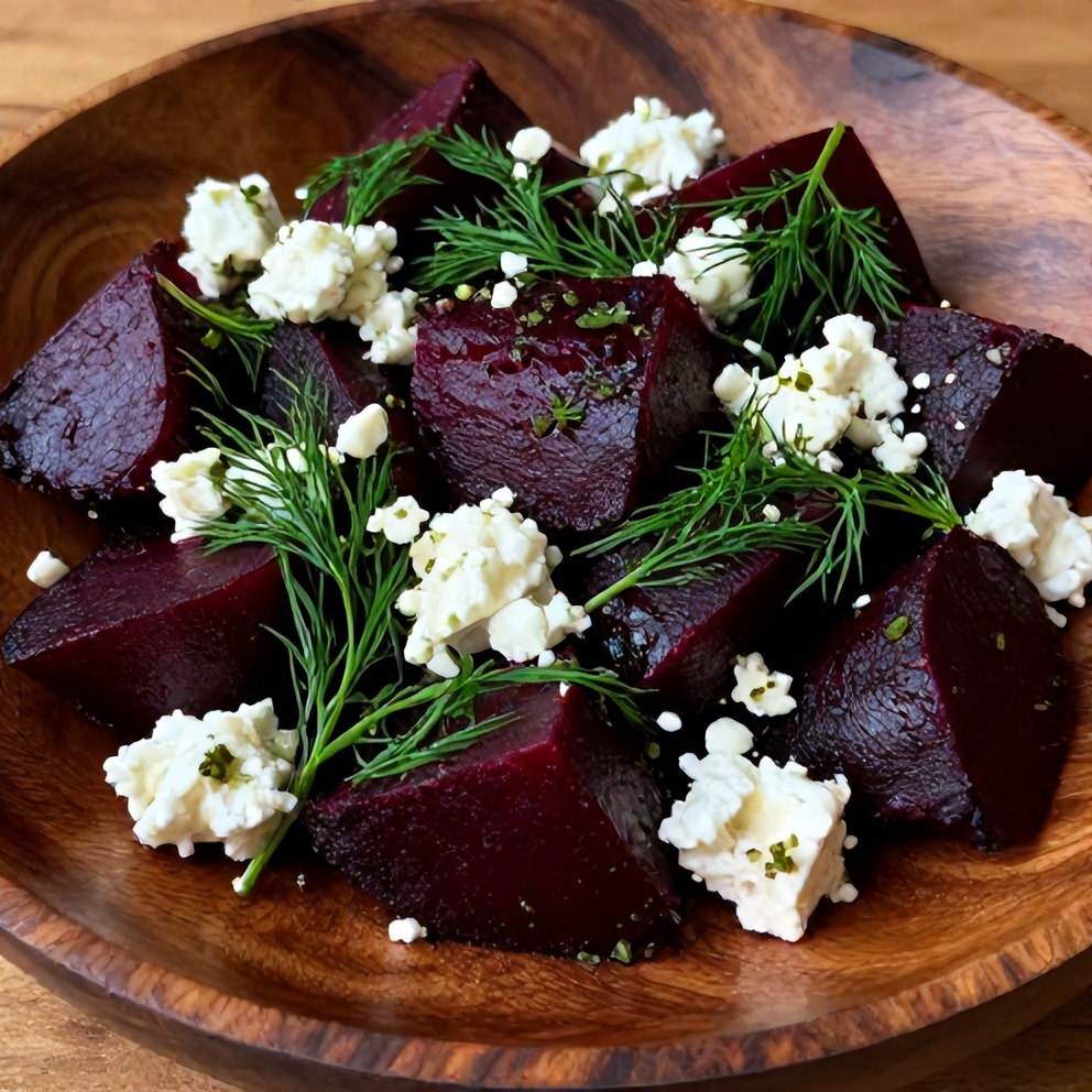 Plated Roasted Beet Salad with Feta and Fresh Dill