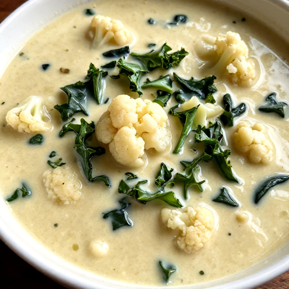 creamy cauliflower sausage kale soup