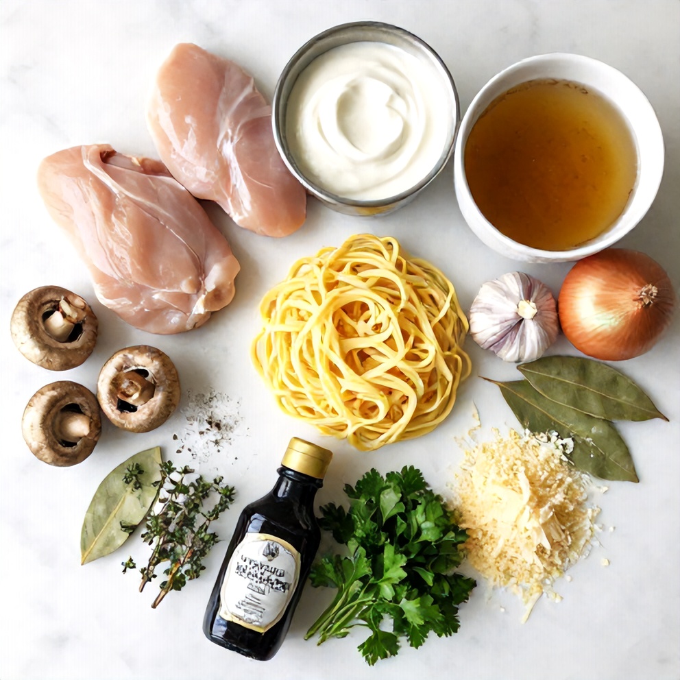 Raw Ingredients for Creamy Chicken Stroganoff