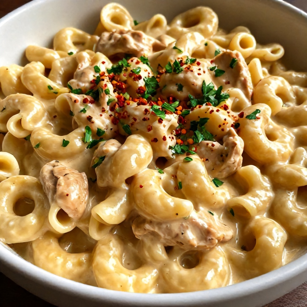 Plated Creamy Crockpot Chicken Tortellini