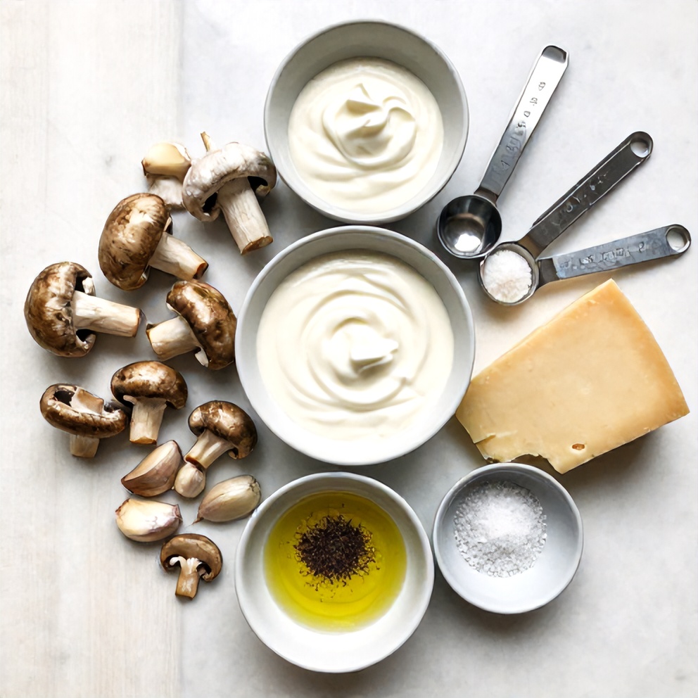 Raw ingredients for Creamy Gorgonzola Truffle Mushroom Sauce