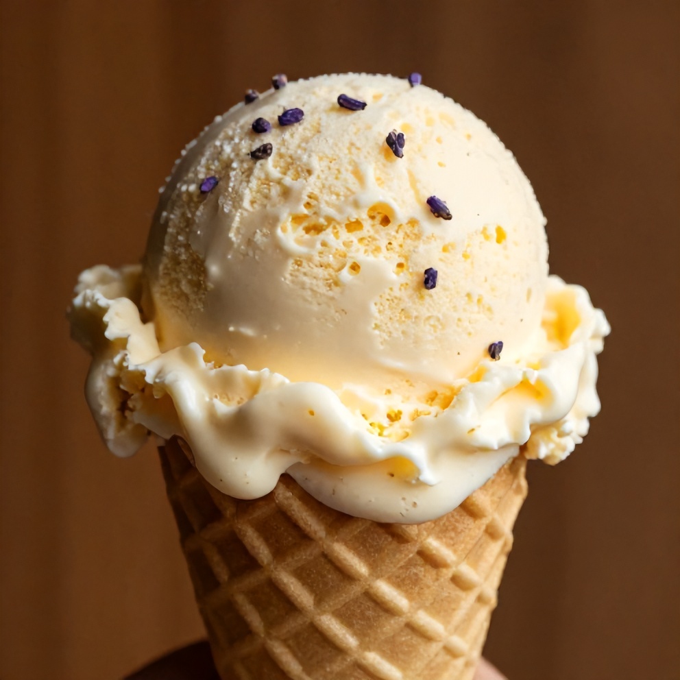 Scoop of Honey Lavender Ice Cream on a cone