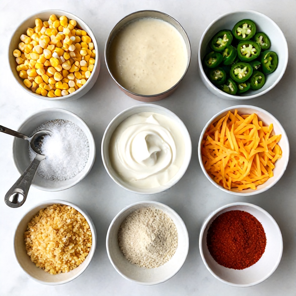Raw Ingredients for Creamy Jalapeño Popper Corn Casserole