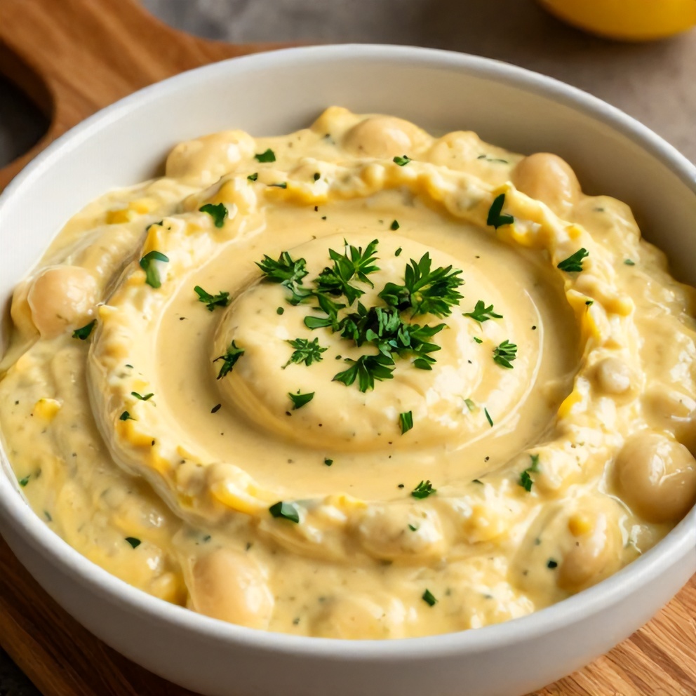 Creamy Lemon Herb White Bean Dip served in a bowl with a sprinkle of chopped parsley