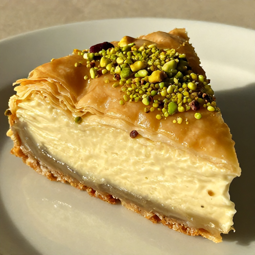 Creamy Pistachio Baklava Cheesecake