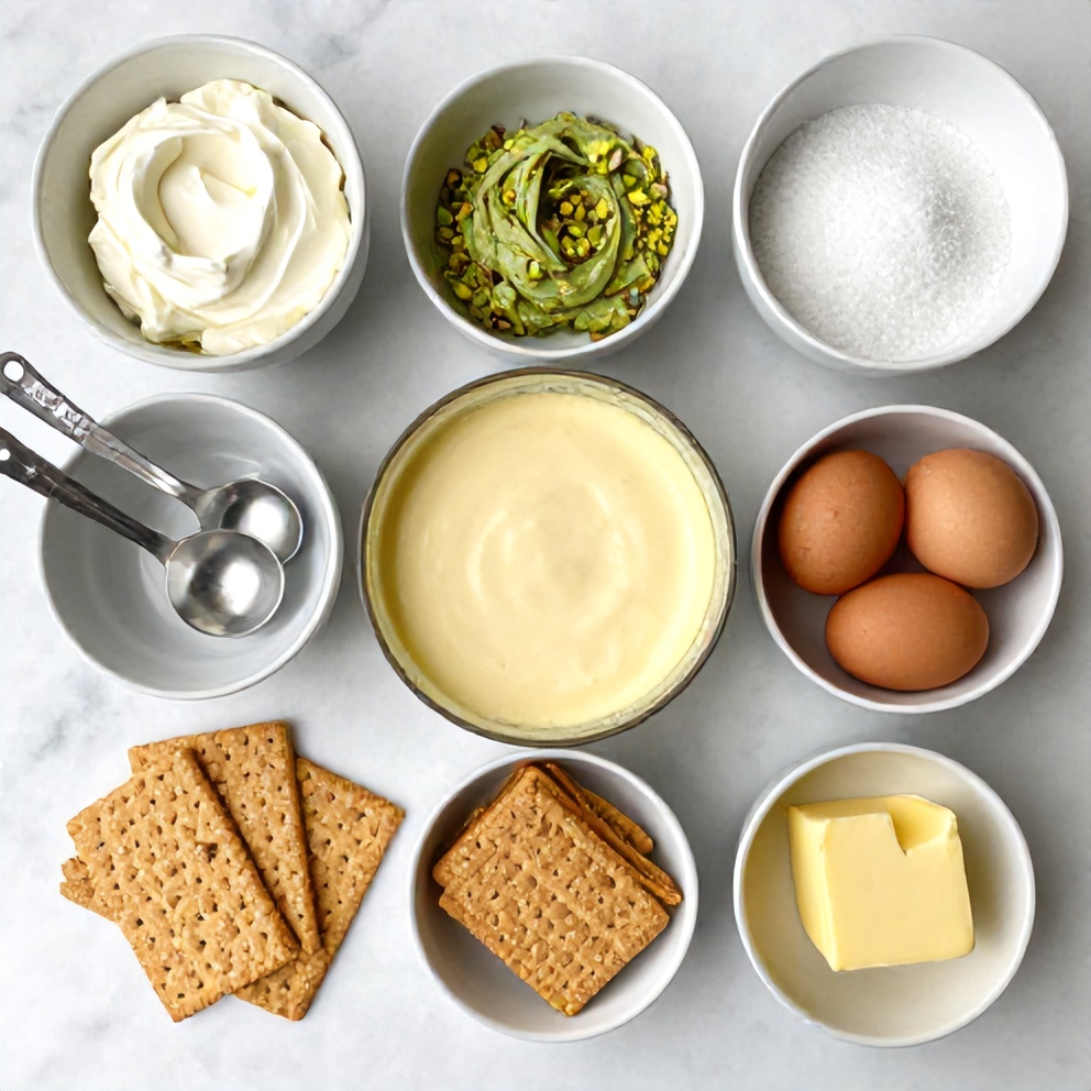 Ingredients for Creamy Pistachio Cheesecake