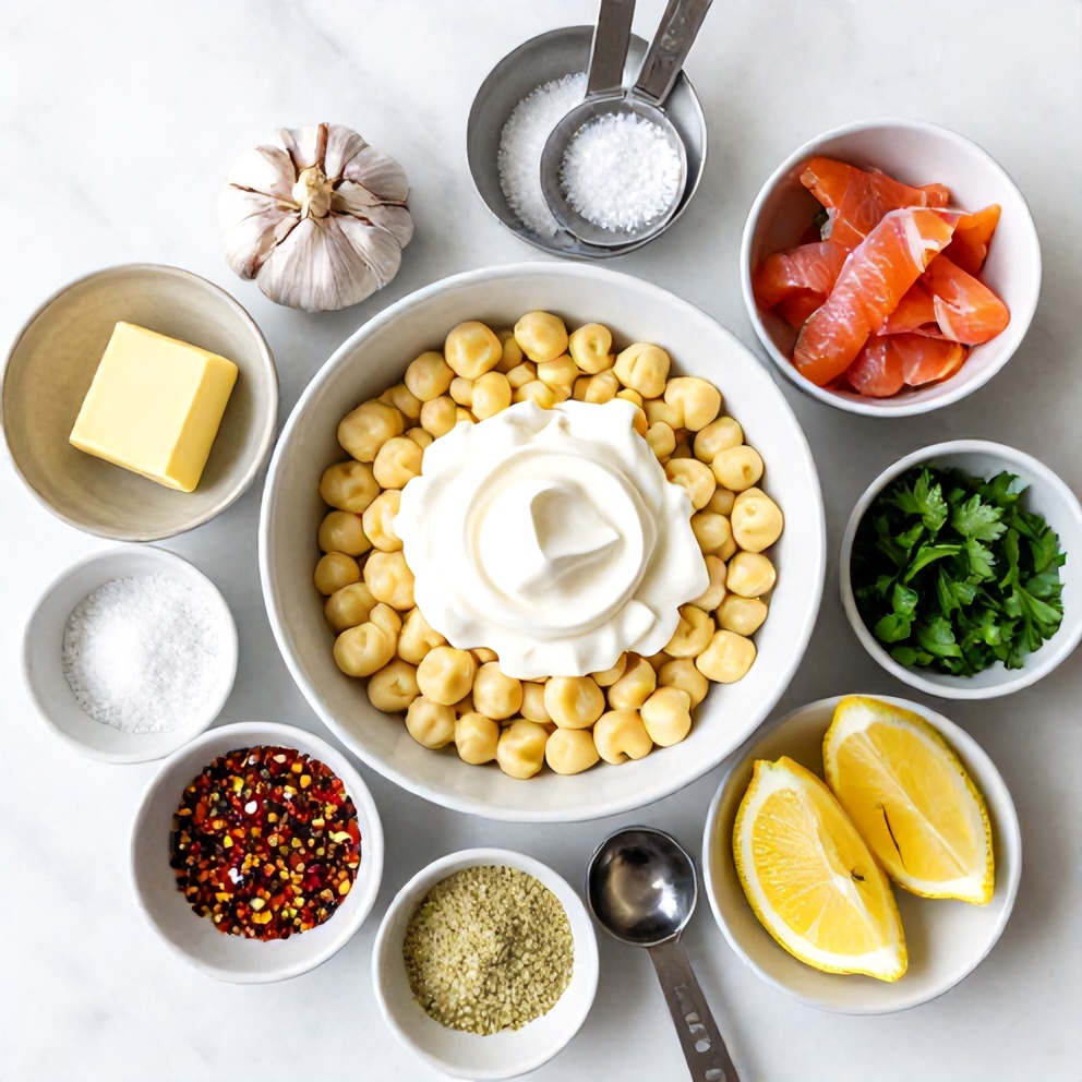 Raw ingredients for Creamy Smoked Salmon Gnocchi laid out