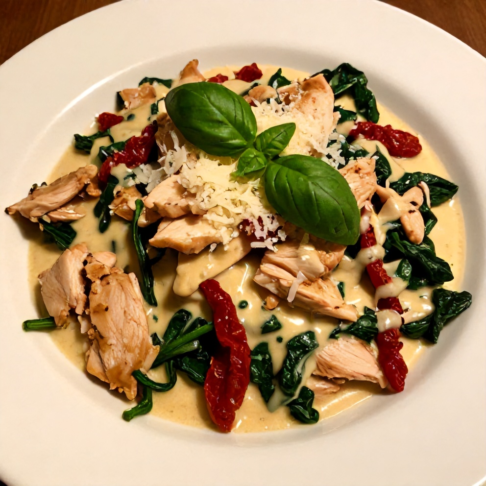 Plated Creamy Sun-Dried Tomato Chicken Skillet