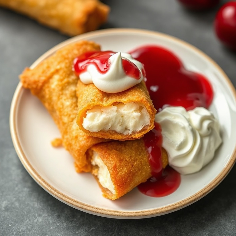Crispy Air Fryer Cherry Cheesecake Egg Rolls. Golden, melty, and irresistible. Try this easy recipe today.