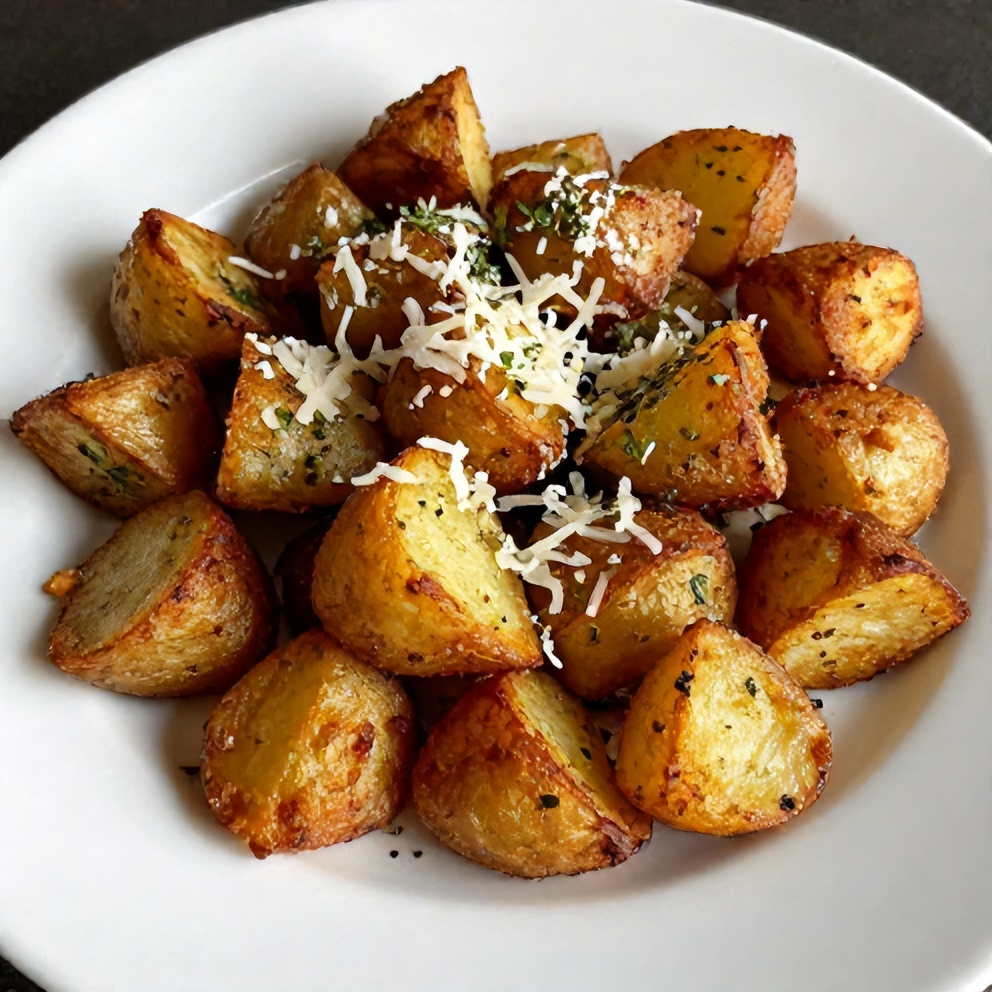 Plated Crispy Air Fryer Smashed Potatoes with fresh herbs