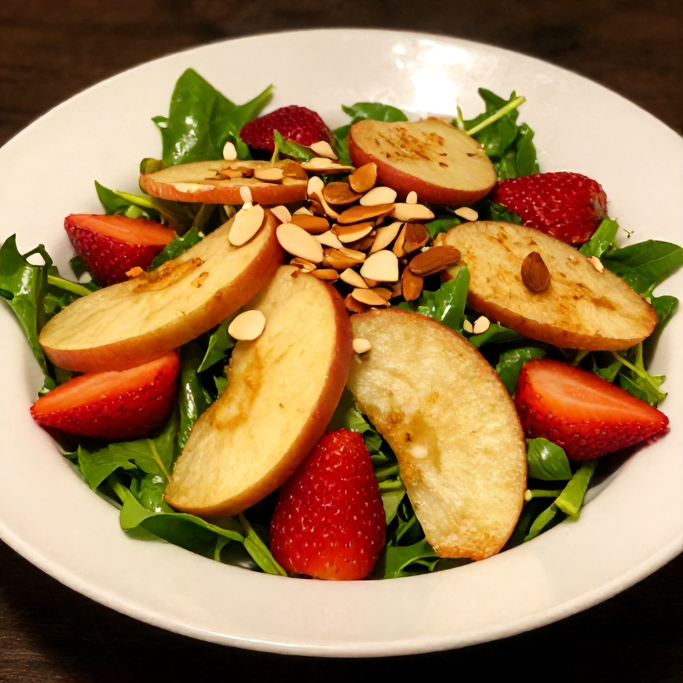 Crispy Apple Strawberry Salad plated with almonds