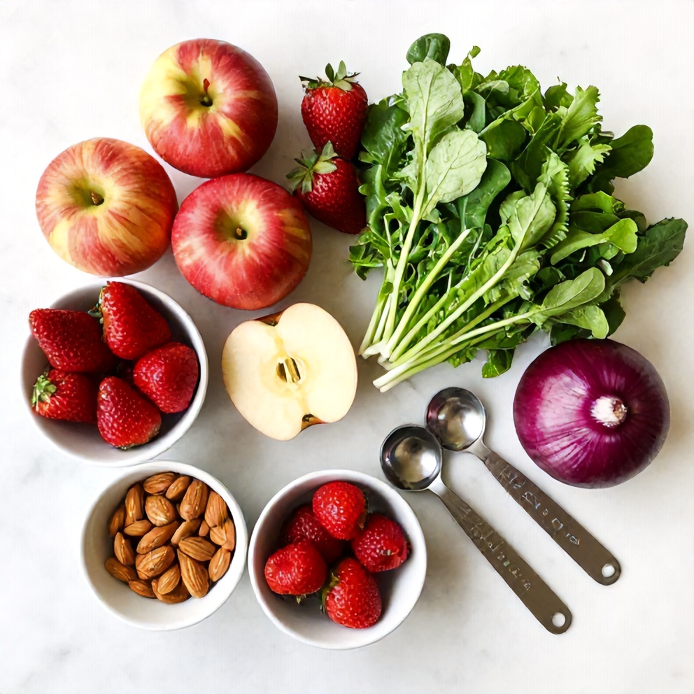 Raw ingredients for Apple Strawberry Salad