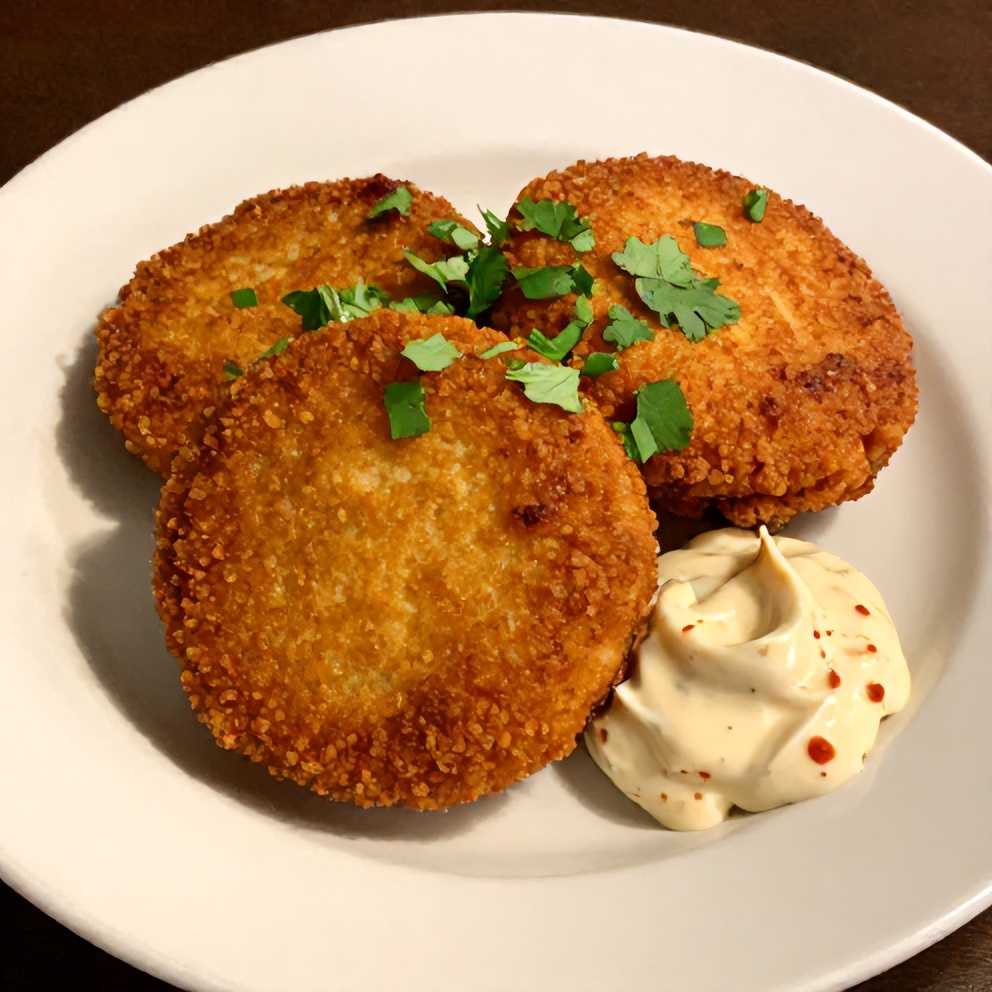 Plated Crispy Asian Tuna Cakes with Spicy Sriracha Aioli