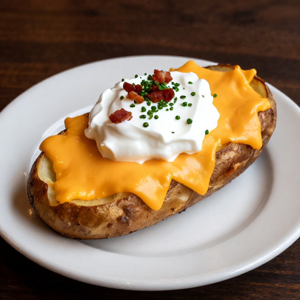 Plated crispy baked potato skins with cheddar and Greek yogurt