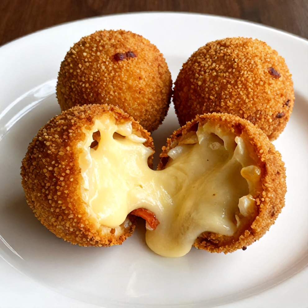 Plated serving of Buffalo Chicken Bacon Mozzarella Bombs on a white plate
