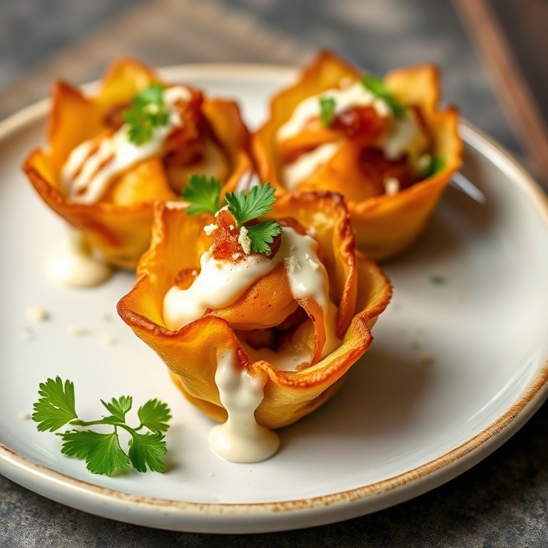Crispy Chicken Bacon Caesar Wonton Cups