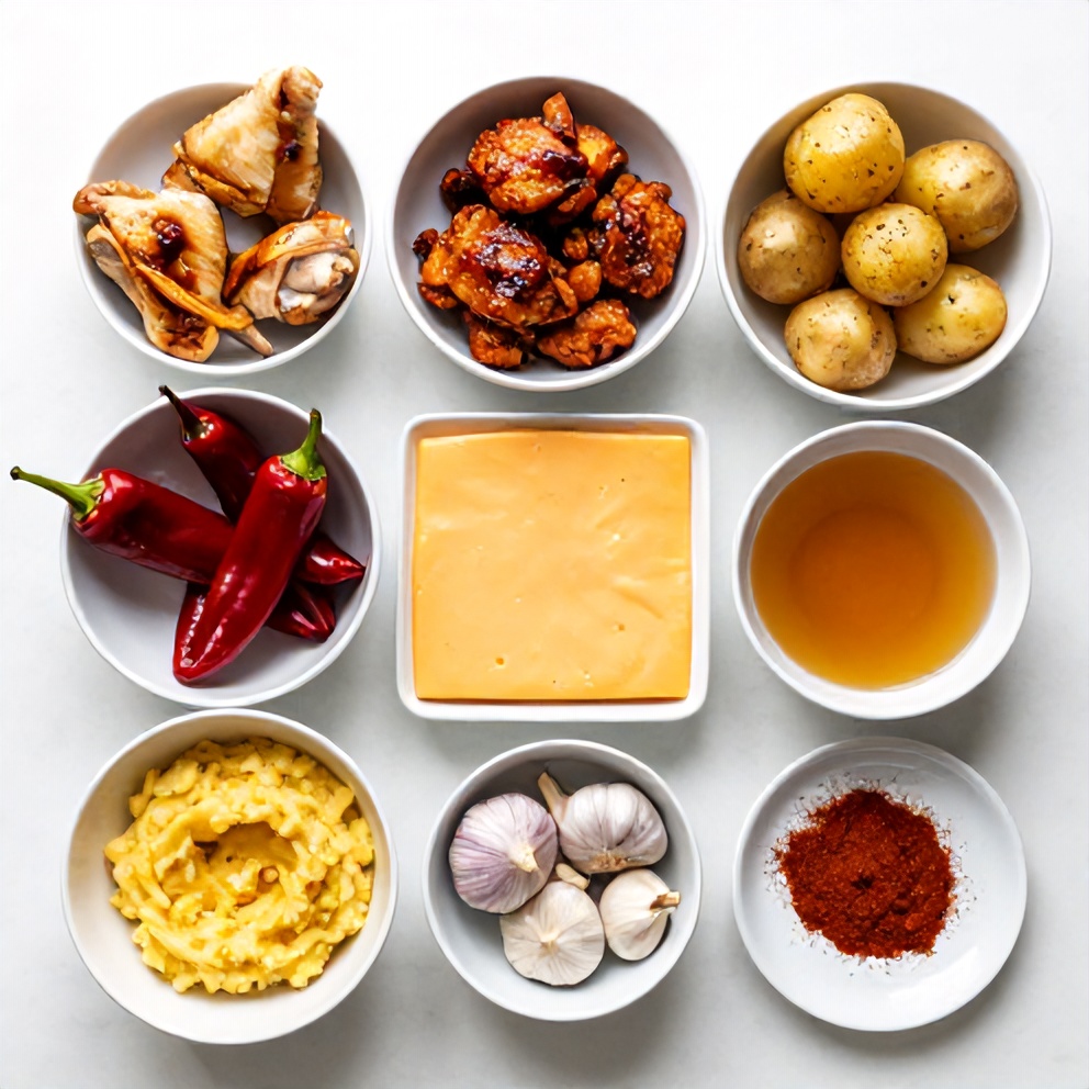 Raw ingredients for Crispy Chipotle Honey Chicken with Smoked Gouda Mashed Potatoes