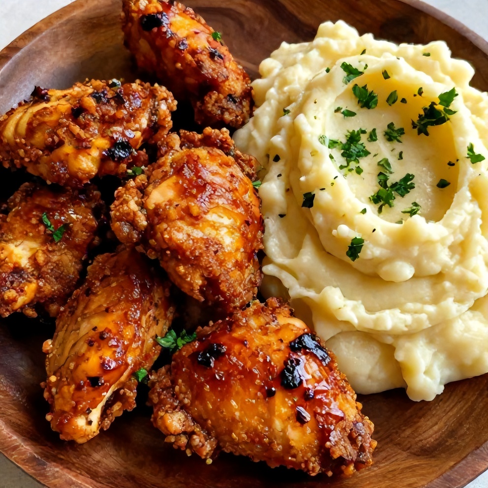 Crispy Chipotle Honey Chicken Thighs with Gouda Mashed Potatoes
