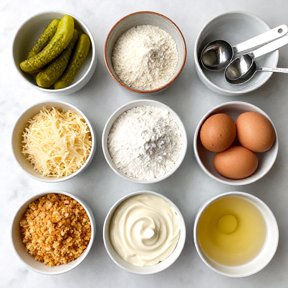 Raw ingredients for Crispy Dill Pickle Parmesan Chicken