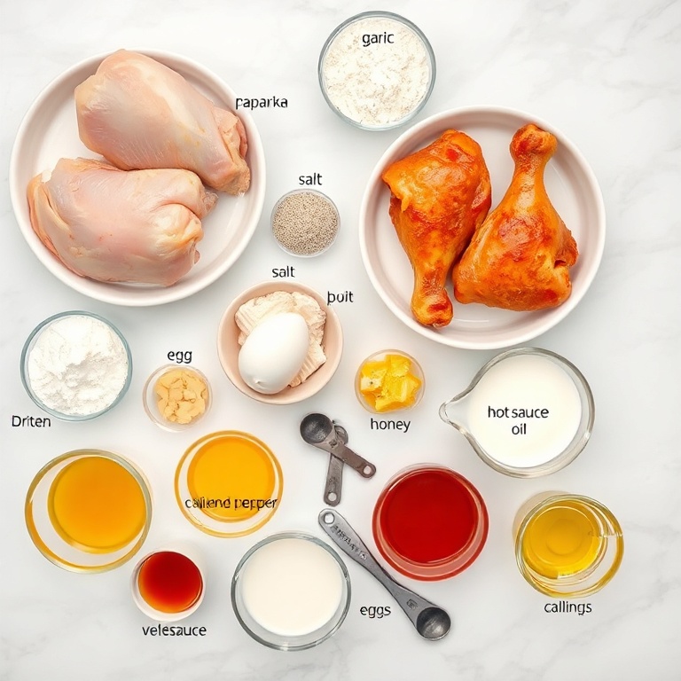 Ingredients for Crispy Hot Honey Fried Chicken