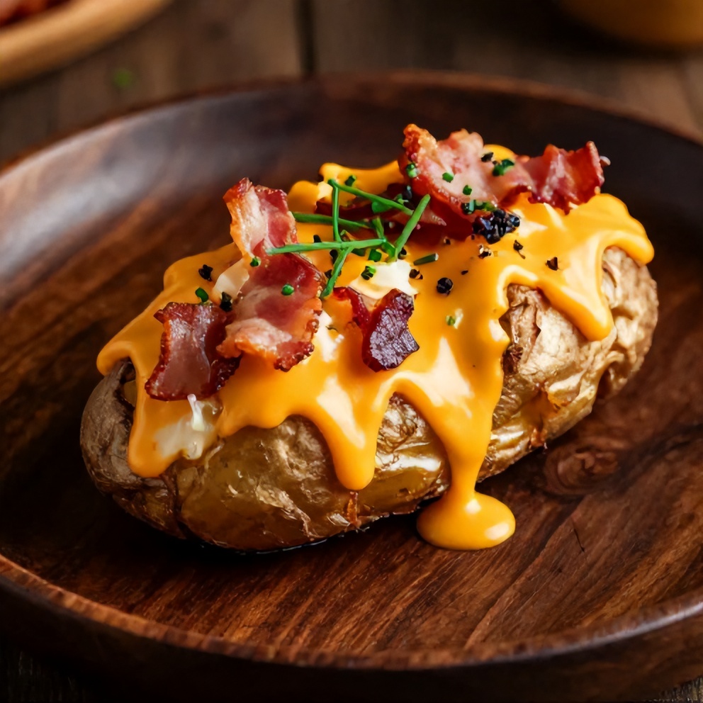Plated Crispy Loaded Baked Potatoes