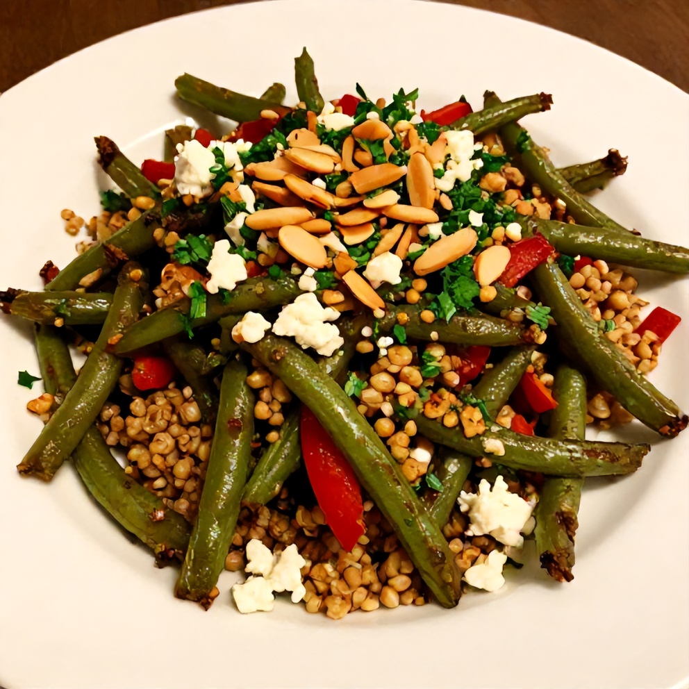 Plated serving of Crispy Roasted Green Bean Quinoa Salad