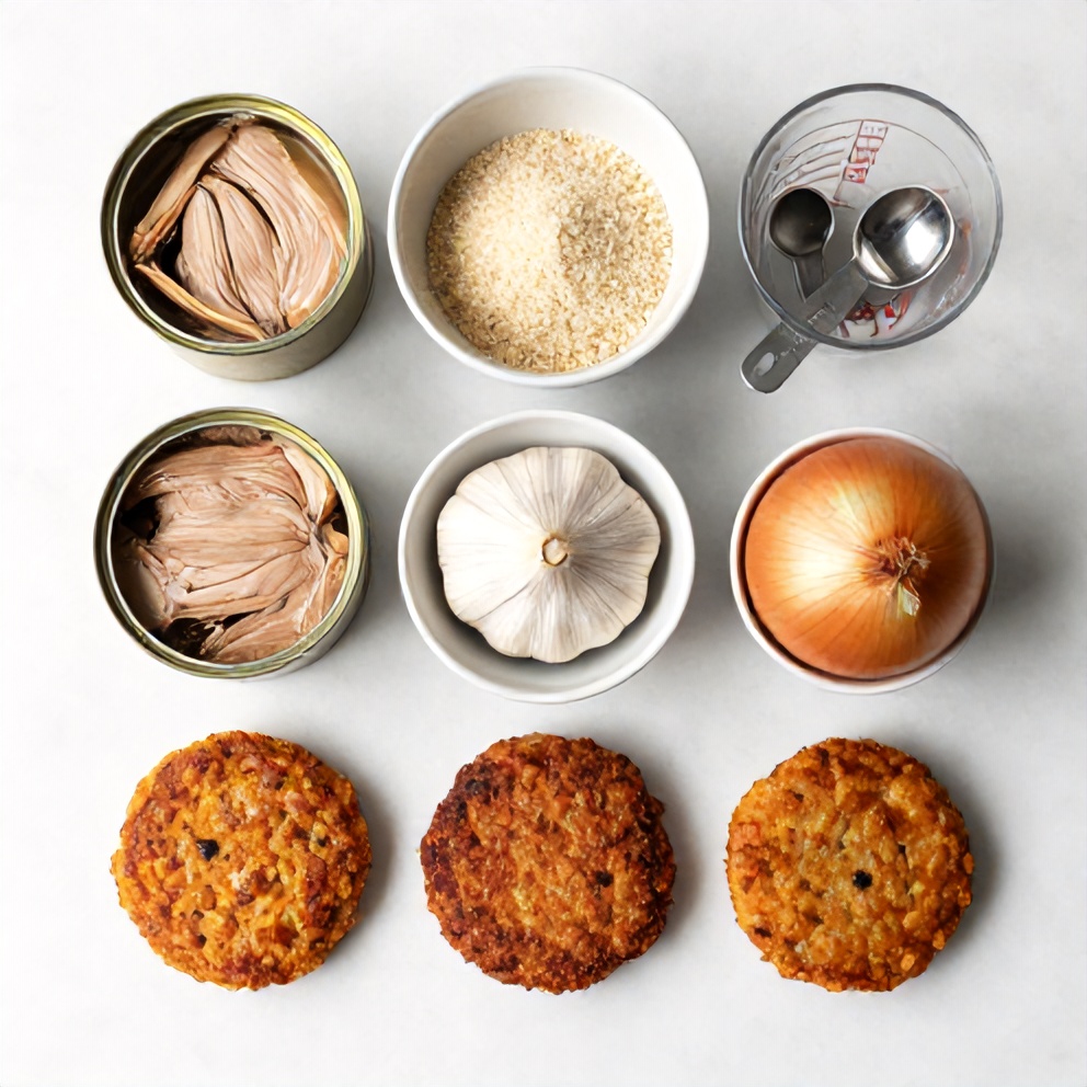 Raw ingredients for crispy tuna patties