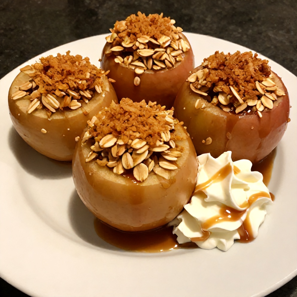 Plated Baked Stuffed Apples with Whipped Cream
