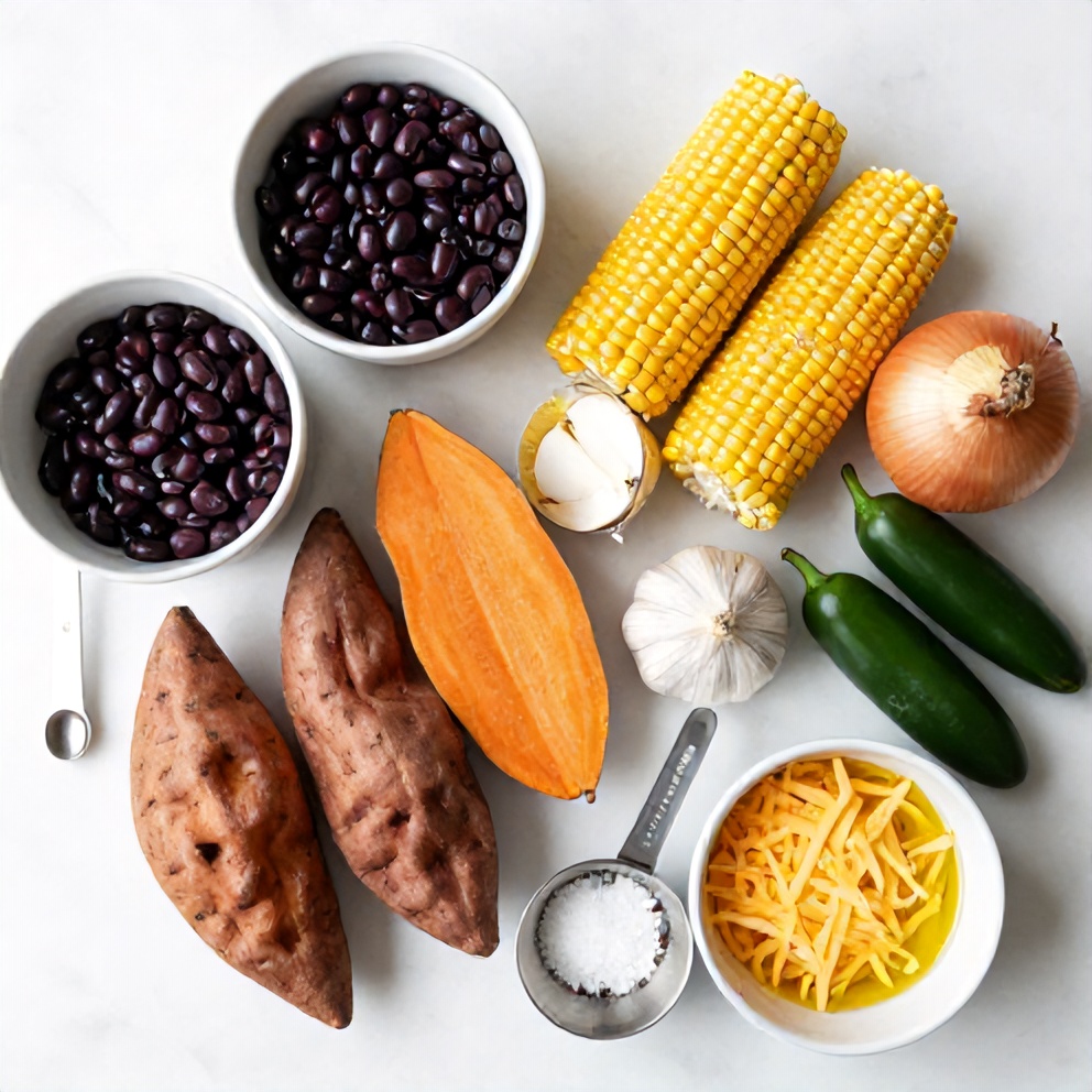 Ingredients for black bean stuffed sweet potatoes