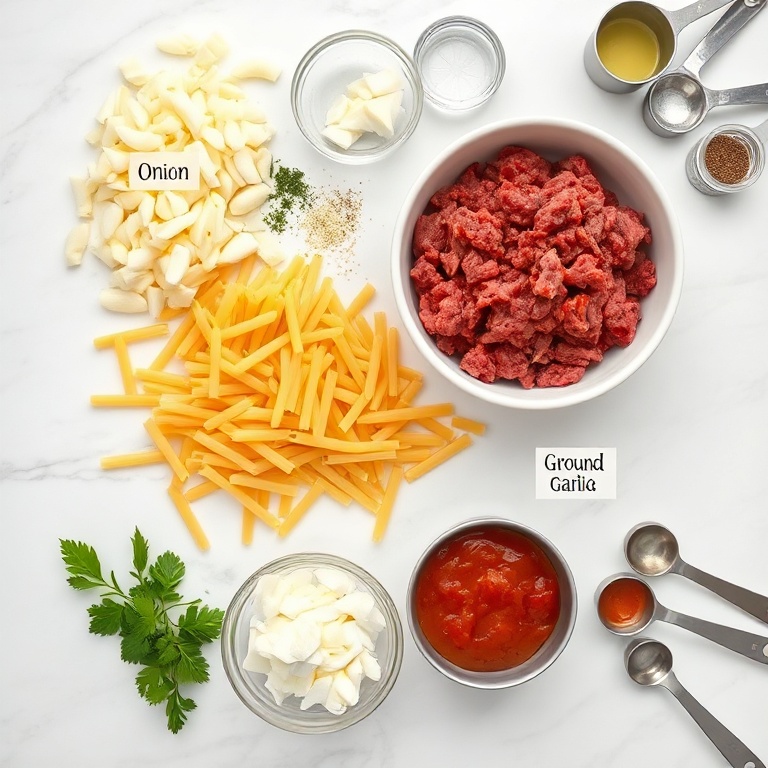 Ingredients for Easy Cheesy Beef Pasta