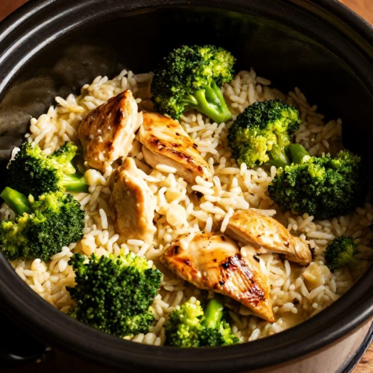 Easy Cheesy Broccoli Chicken and Rice Crockpot Dinner