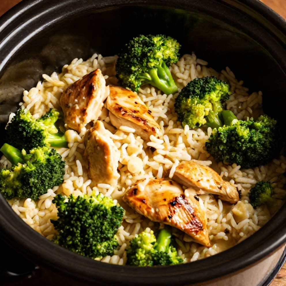 Easy Cheesy Broccoli Chicken and Rice Crockpot Dinner