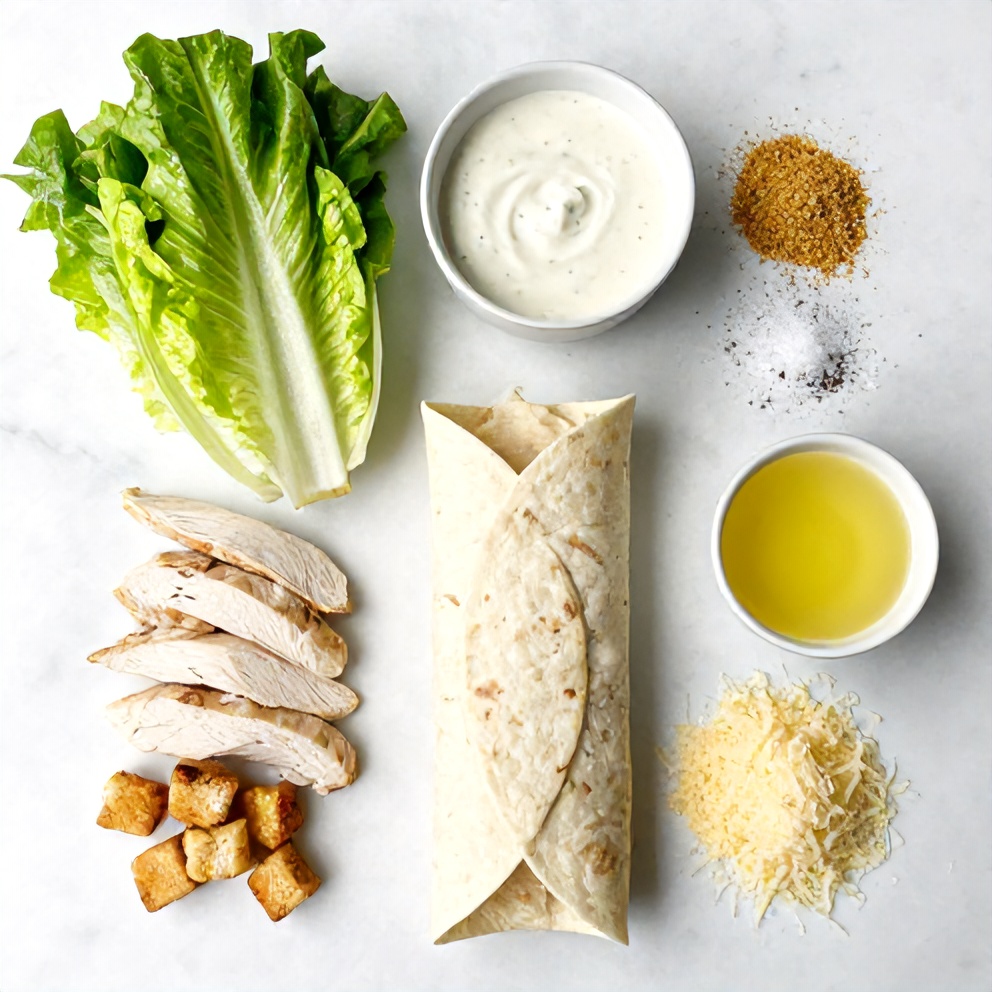 Raw ingredients for Chicken Caesar Wrap