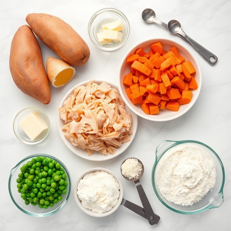 Ingredients for Easy Chicken Pot Pie Stuffed Sweet Potatoes