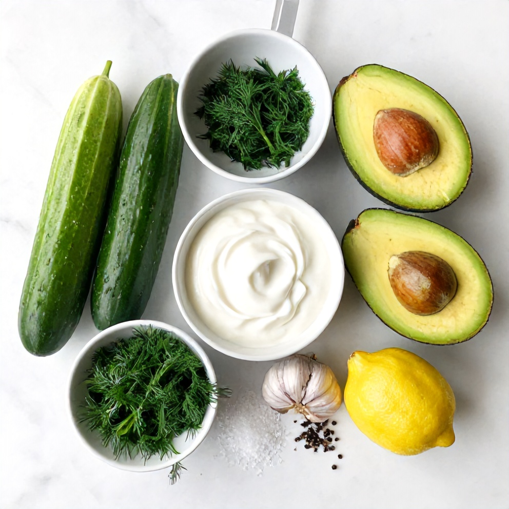 Raw Ingredients for Chilled Cucumber Avocado Soup