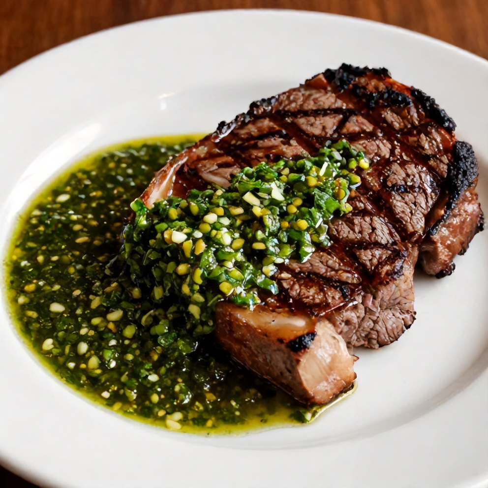 Chimichurri sauce served with grilled steak