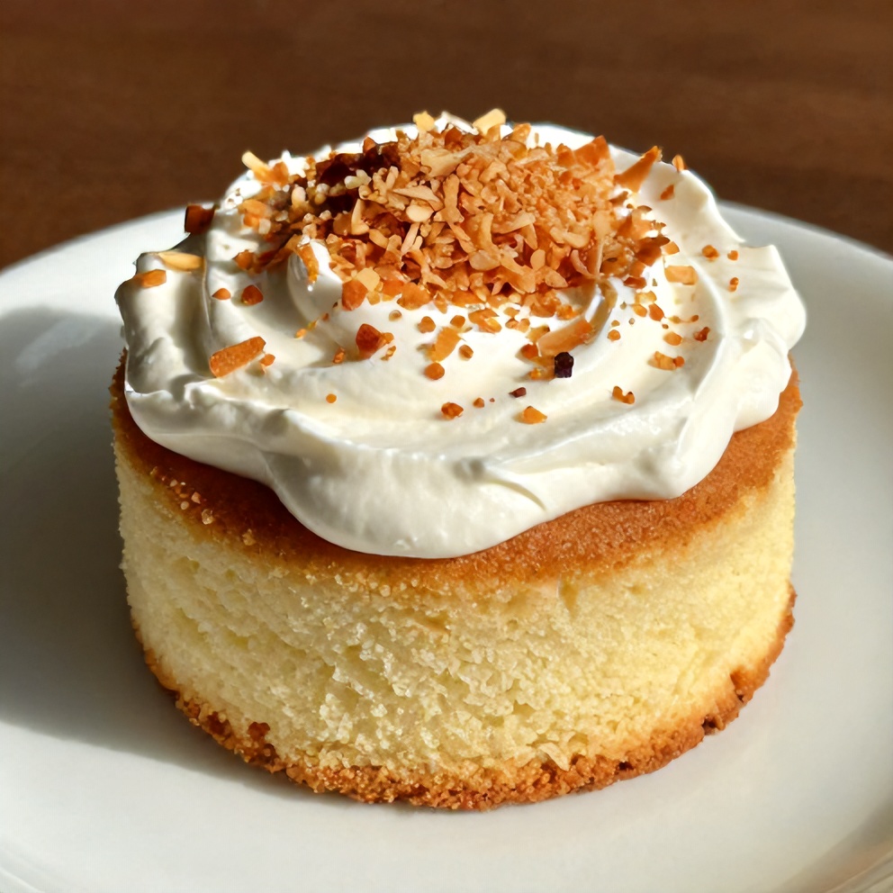Easy Coconut Milk Snack Cake with coconut flakes on a white plate