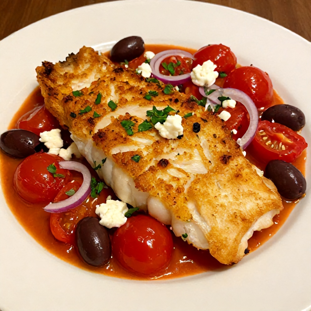 Easy Baked Cod with Tomatoes and Olives