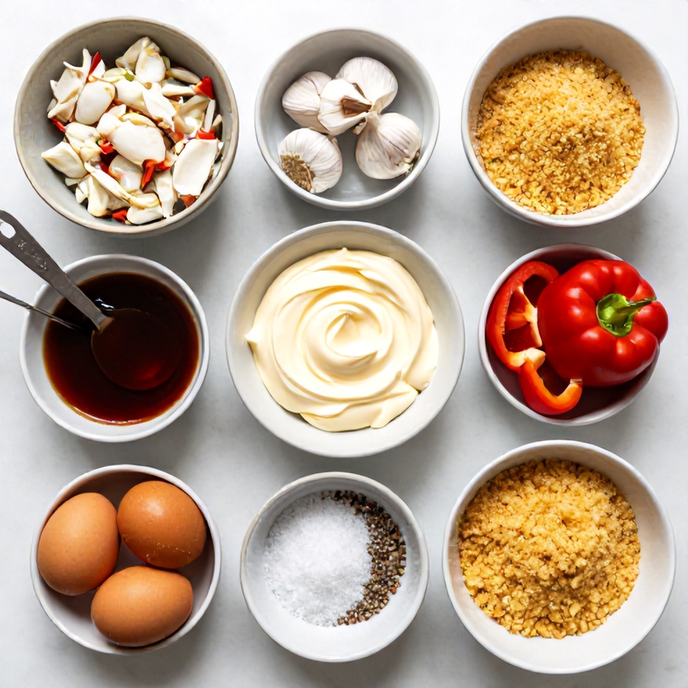 Raw Ingredients for Crab Cakes with Cornbread Stuffing