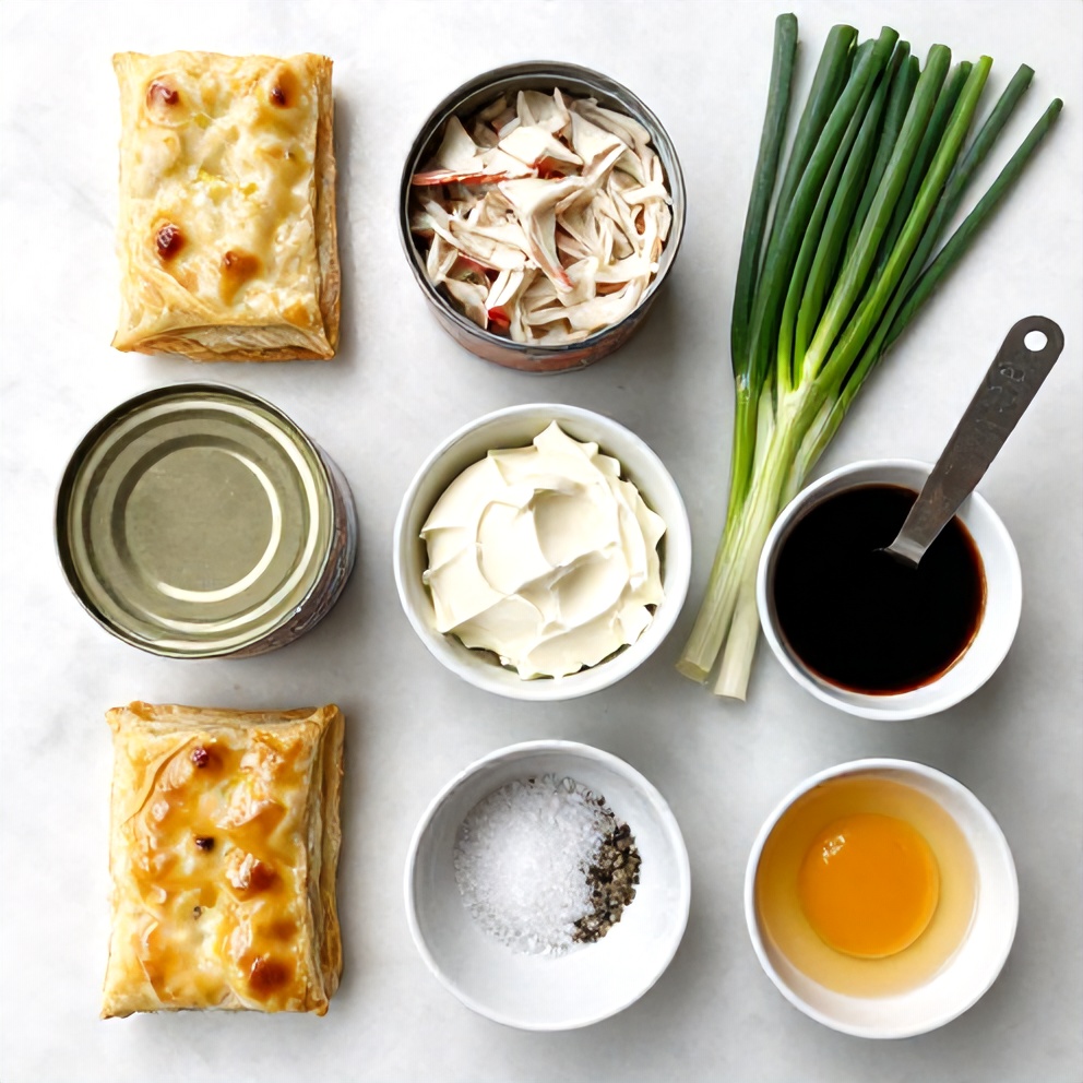 Ingredients for Crab Rangoon Pinwheels on a marble surface