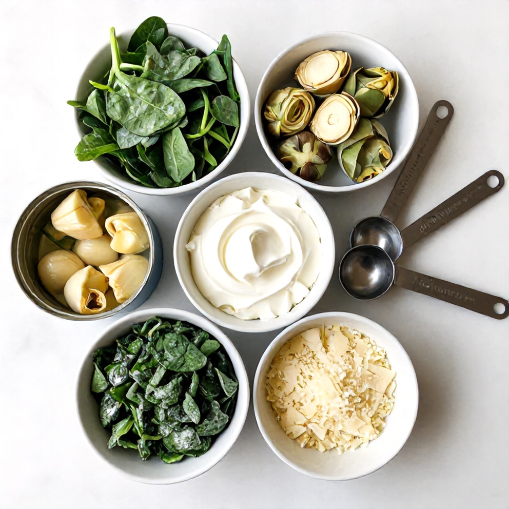Raw ingredients for Creamed Spinach and Artichokes